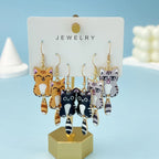 3 Pairs Cat Dangle Earrings
