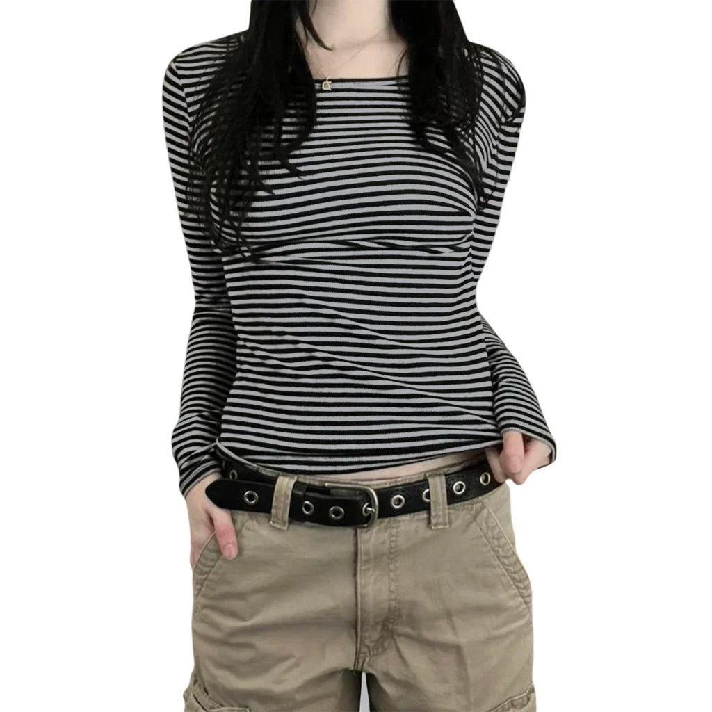 Striped Long Sleeve Y2k Vintage Shirt for Women