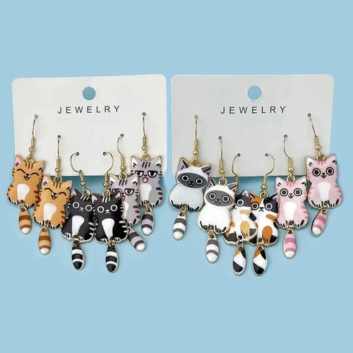3 Pairs Cat Dangle Earrings
