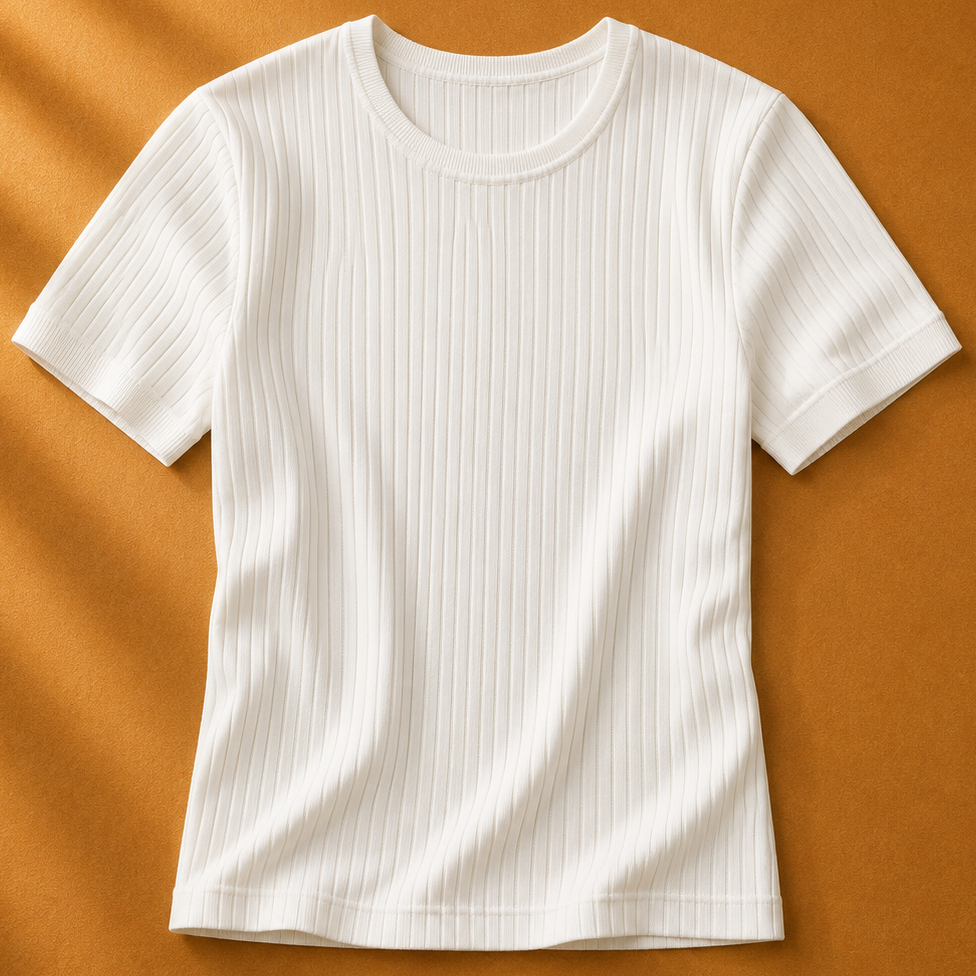 White ribbed t-shirt on a brown background
